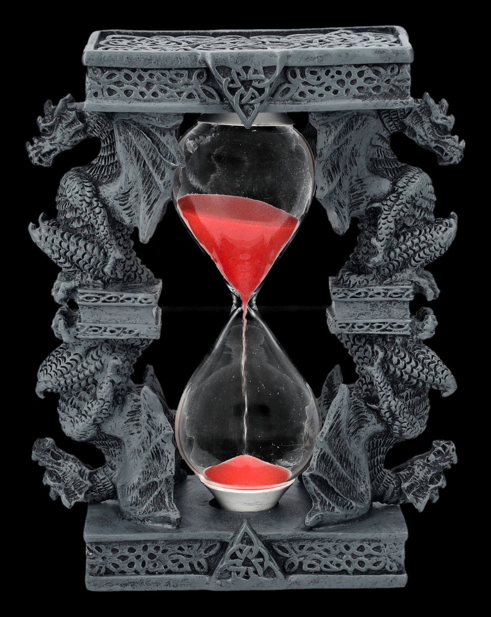 Hourglass - Four Crouching Dragons - Mystical Gothic Altar Decor - H 15 Cm