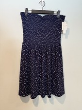 NEW Abound Strapless Mini Dress Medium Navy Polka Dot Smocked Stretch Celestial