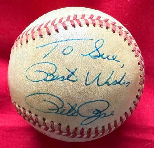 Pete Rose Charles Feeney National League game used autographed baseball "To Sue"