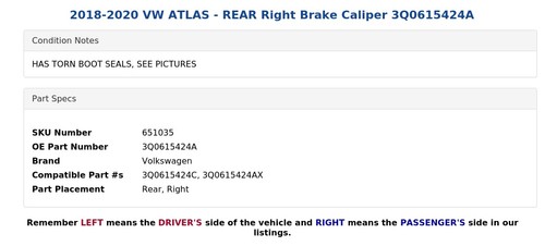 Pinza de freno trasera derecha VW ATLAS 2018-2020 3Q0615424A - Imagen 7 de 8