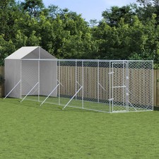 Outdoor Dog Kennel Silver Galvanized steel, polyethylene