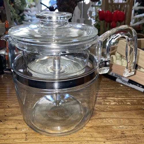 Vintage Pyrex Flameware Glass 6-9 Cup Percolator Coffee Pot Complete - 7759-B