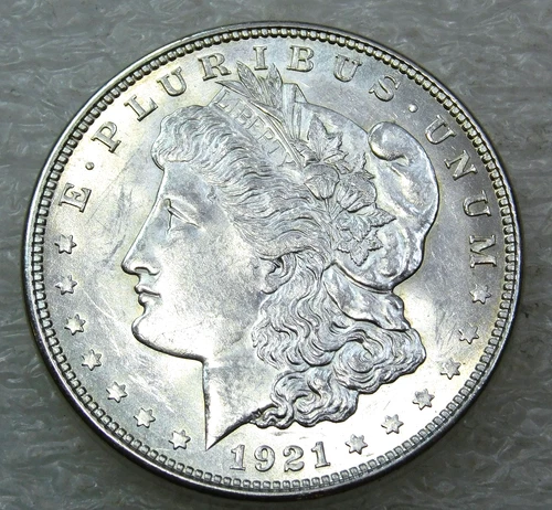 1921-D Morgan Silver Dollar BU White Frosty Luster in saflip #P339