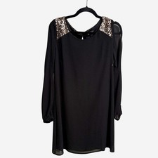 Black Dress Sequin Detail Long Sleeve Party Cocktail Mini Dress