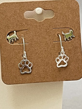 Paw Print and Cat Earrings 925 Sterling Silver