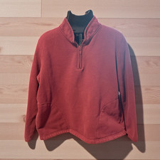 Orvis Men Oversized Burgundy Cotton 1/4 Zip Pullover Pockets Sweatshirt Unisex L