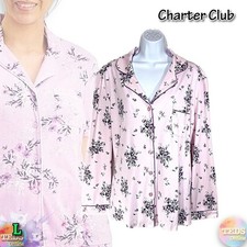 NWT Charter Club L Brushed Knit Notch-Collar Cotton PJ Top 100136686 Pink 35
