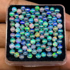 25 Pcs Natural Ethiopian Opal 3mm Round Flashy Loose Cabochon Gemstones Lot