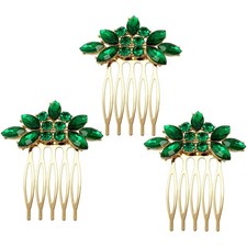 Bridal Crystal Hair Piece with Comb 3 PCS Green Small Rhinestone Wedding Pin