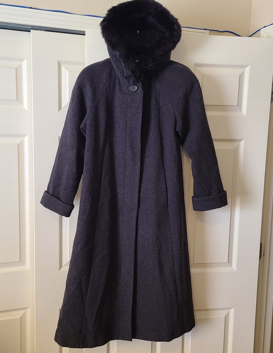 Worthington Wool Long Coat Women Sz 8 Petite Charcoal Gray Rabbit