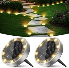 Peasur 2 Pack Solar Lights Outdoor Garden, Solar Ground Light, Waterproof Disk