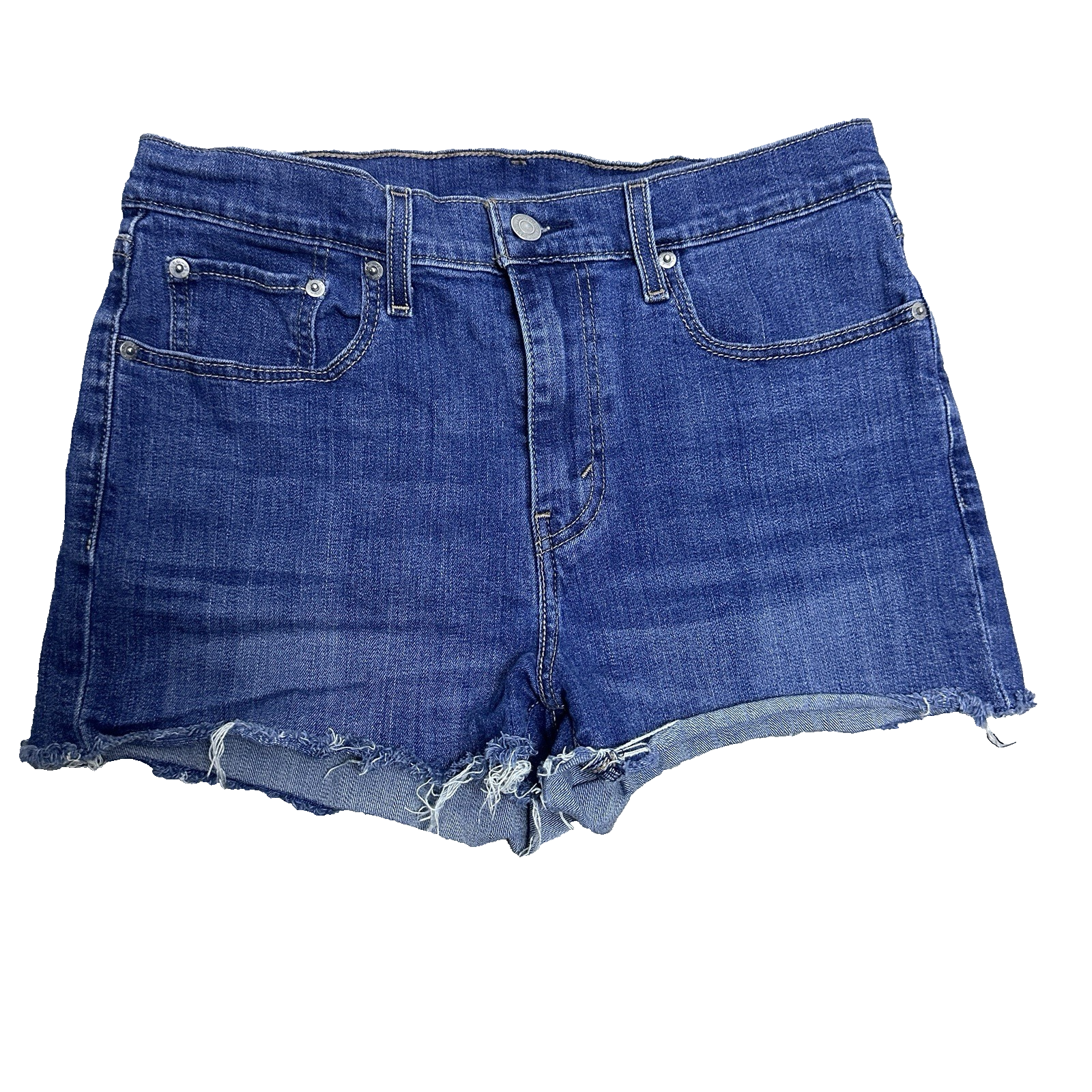 Levis Womens 501 Blue Denim Shorts High Rise Raw Hem Distressed Festival Size 31