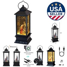 Light-Up Nativity Snow Globe Lantern with Timer  Swirling Glitter for Christmas