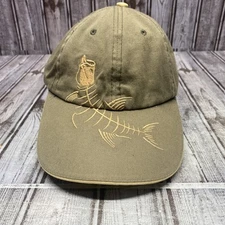 REEL LEGENDS Fishbone Embroidered Cap Hat Mens One Size Adjustable Khaki Green