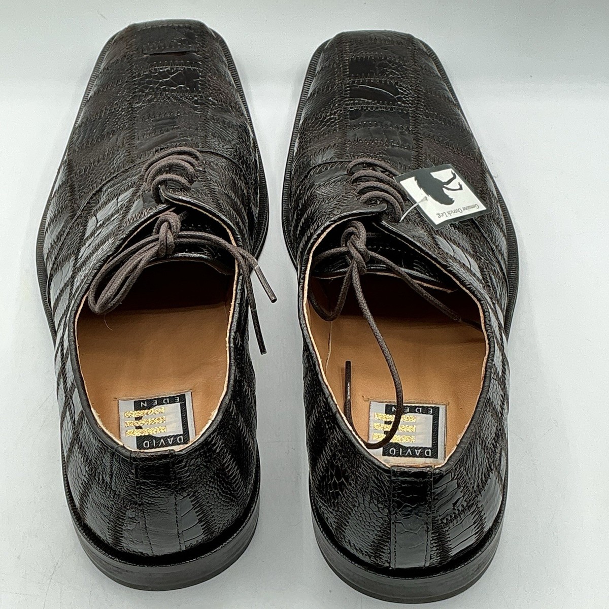 DAVID EDEN Brown Textured Ostrich Leather Derby Shoes with Brogue Detailing NEW David Eden Mens Genuine Ostrich Dress Shoes Brown Derby  main image 2