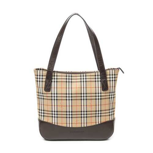 Burberry Beige/Brown Medium Zip Tote Shoulder Bag Haymarket Check Canvas