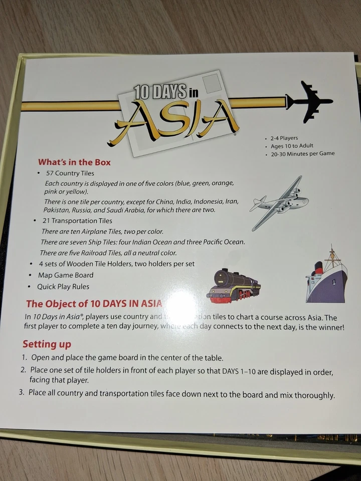 10 Days In Asia Board Game PIECES SEALED NEW kids family travel 2-4 players - Image 3 of 4