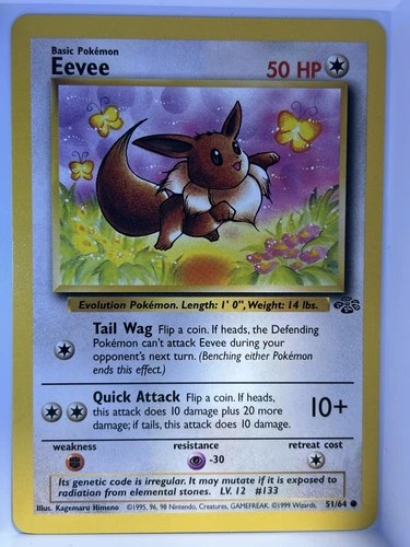 Pokémon Eevee 51/64 Jungle 1st Edition Common Basic 1999 English Card LP
