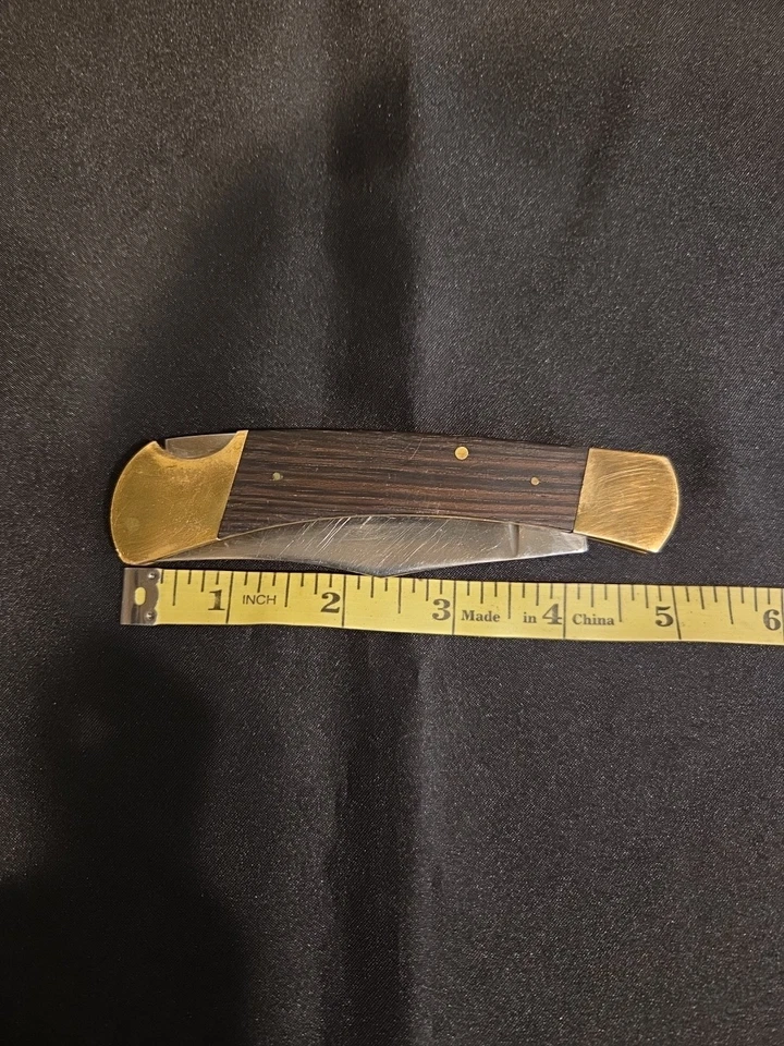 Винтажный карманный нож Prairie с латунной и деревянной ручкой 440 нержавеющая сталь Япония - Изображение 3 из 4
