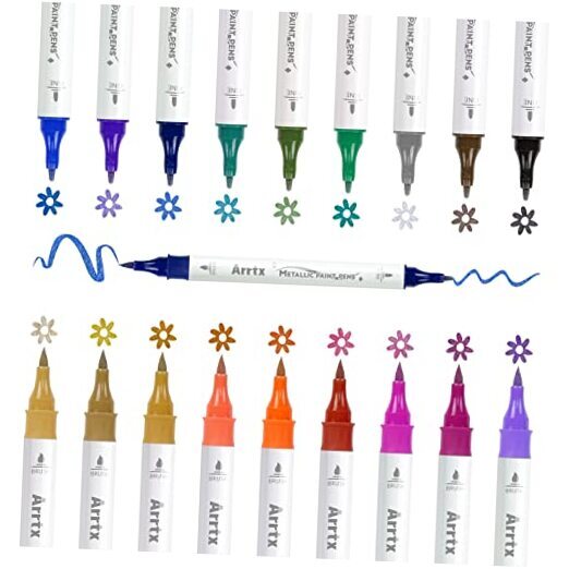 Metallic Paint Pens Colors Metallic Brush Marker and Fine Tip Marker Dual 18