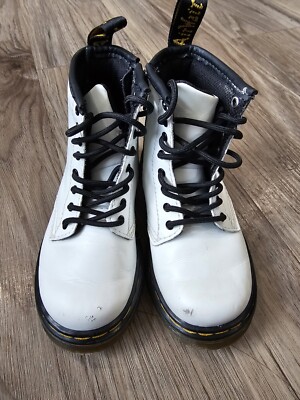 Dr Doc Martens 1460T White Leather Combat Lace Up Zip Boots