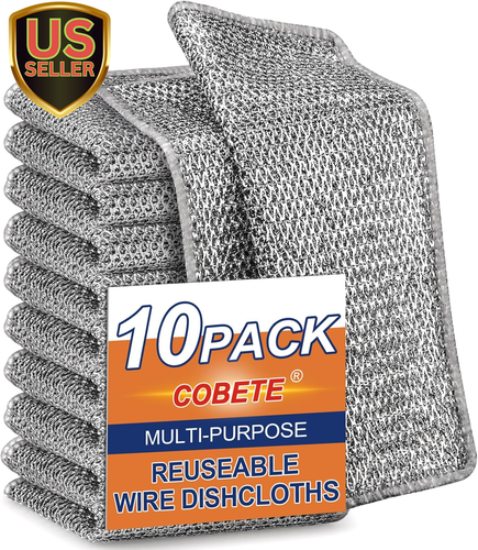 Non Scratch Wire Dishcloth,Double-Layer Wire Dishwashing Rags for Wet and Dry...