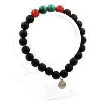 Armband Perlen Malachit Aus Kongo + Achat Rot + Schwarz Onyx Matt 8 Mm. Made In
