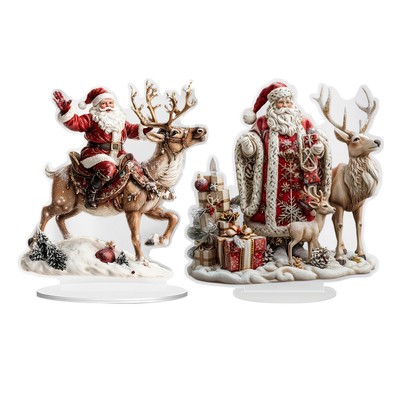 Santa Reindeer Christmas Signs 2D Acrylic Elk Sign Christmas Crafts Desk Decor