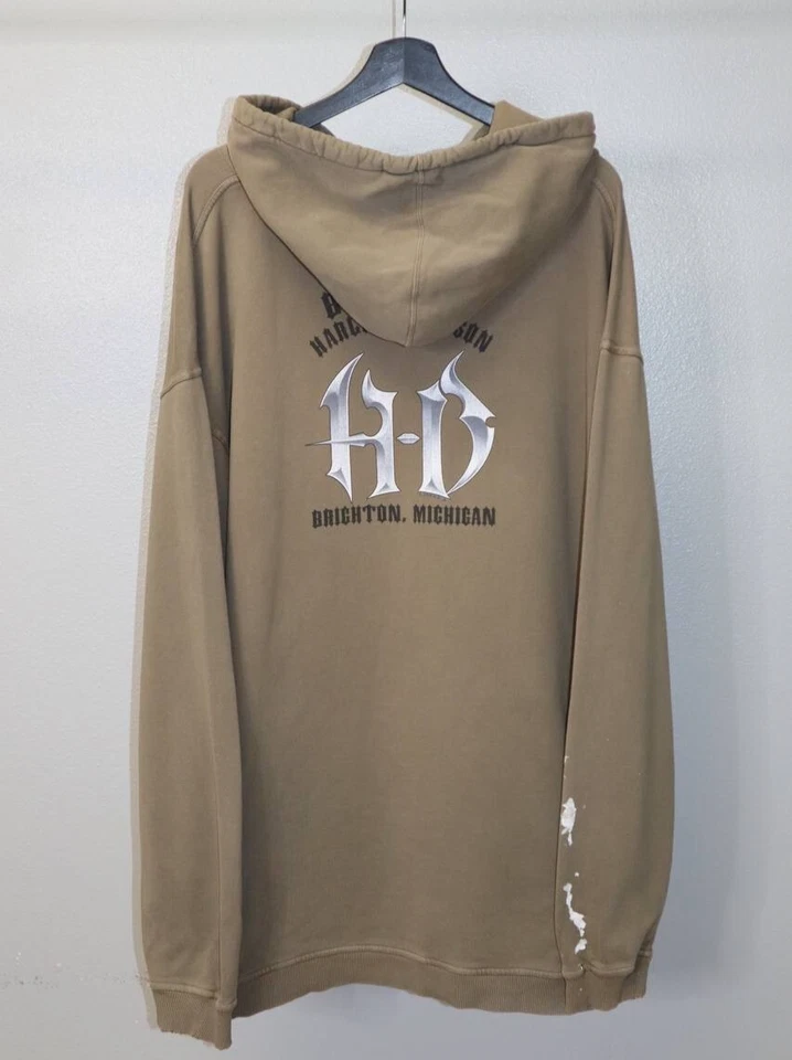 Vintage Y2K Harley Davidson Ride for your Life Hoodie Size Brown Khaki 2XL - Image 2 of 4
