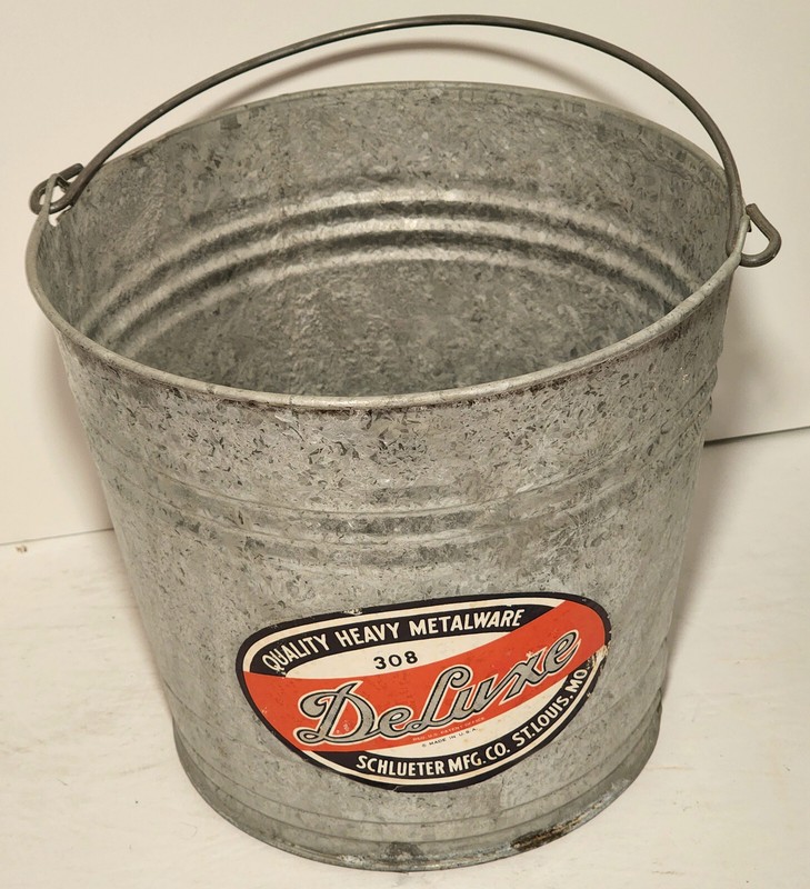 **RARE** 1950s DeLuxe Galvanized 8-Quart Bucket #308 Schlueter Mfg Co. -Unused