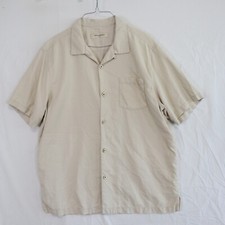 Tommy Bahama Shirt Mens XL Silk Blend Casual Pocket Button Up Beige Short Sleeve