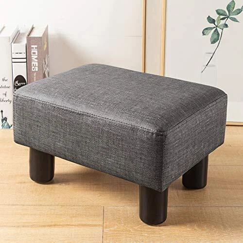 Small Rectangle Foot Stool, PU Linen Fabric Footrest Small Ottoman Stool  with Non-Skid Plastic Legs, Modern Rectangle Footrest Small Step Stool