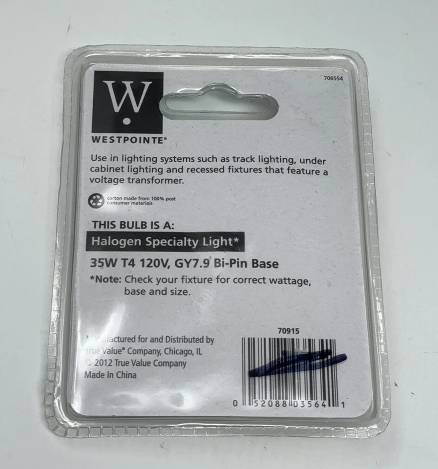 Westpointe 35 Watt Clear Specialty T4 Light Bulb 2000 hr 120V GY7.9 Bi-Pin 70915 - Image 2 of 2