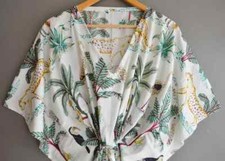Indian Handmade Tiger Print Cotton Kaftan, Floral Long Free Size Caftan Beach