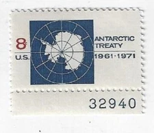 US 8c 1971 MNH - Antarctic Treaty - SN 1431 Plate # Single 32940