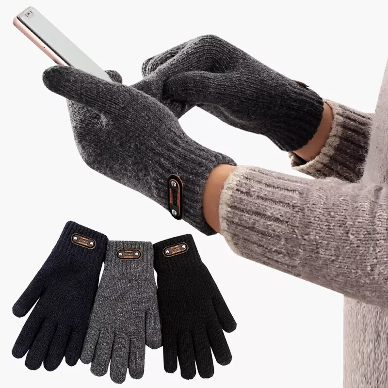 Mens Warm Winter Thick Thermal Woolen Knitted Stretch Wool Gloves  Touchscreen