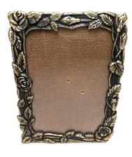 Ornate Metal Roses 5 x 3.5 Floral Picture Frame Antiqued Brass Bronze Colored