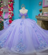 Purple Quinceanera Dresses Floral Dreamy Sweet 15 Xv Birthday Party Ball Gowns