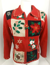 Vintage Heirloom Collectibles Christmas Knit Cardigan Full Zip Sweater Small