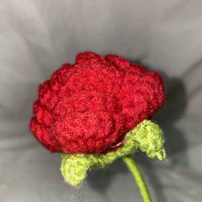 Crochet Red Rose Handmade Knitted Flower with Stem  & Leaf  17'' Valentines