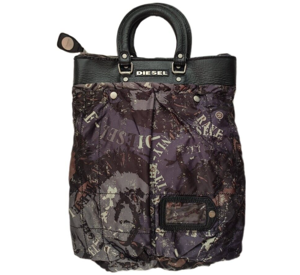 DIESEL Vintage Nylon Tote Bag Faux Leather Detail 00s Y2k Vintage