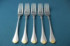 5 Salad Forks Yamazaki CARA GOLD Stainless Japan 6 5/8"