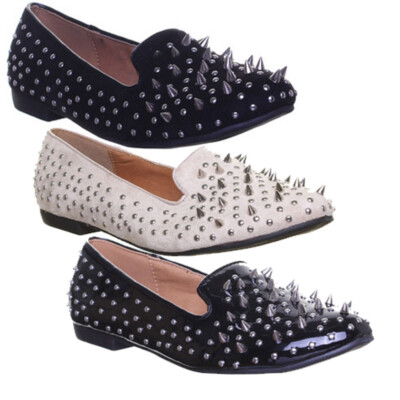 Damen Freizeit Kunstwildleder Schuhe Mit Studds IN Beige oder Schwarz Eu UK 3 -