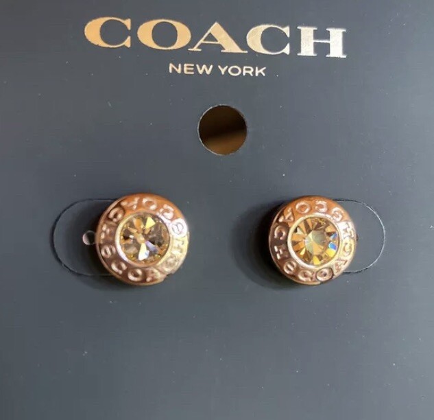 Coach Open Circle Stone Rosetone Stud Earrings F54516 NWT | eBay