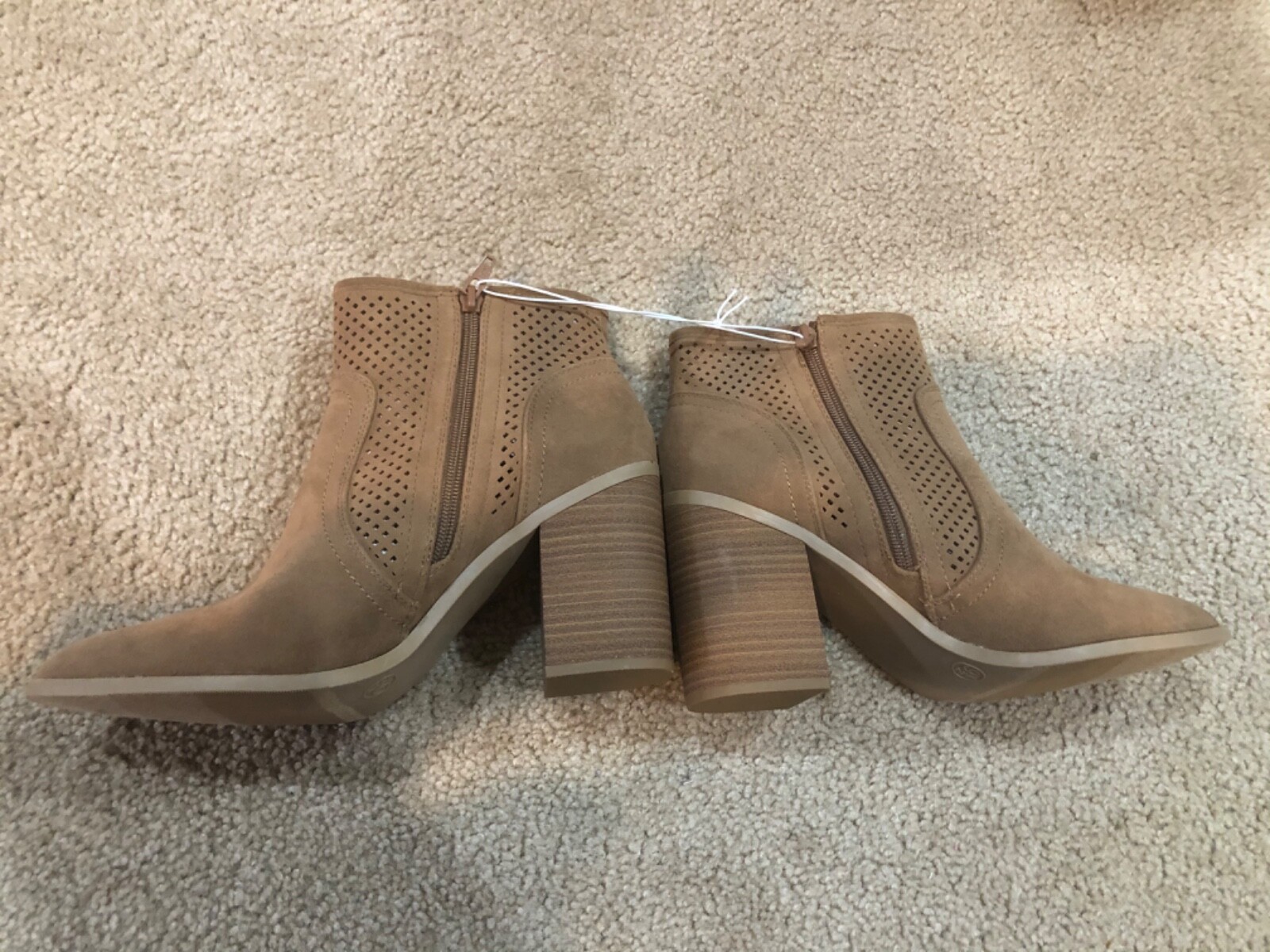 women's crissy laser cut heeled ankle booties