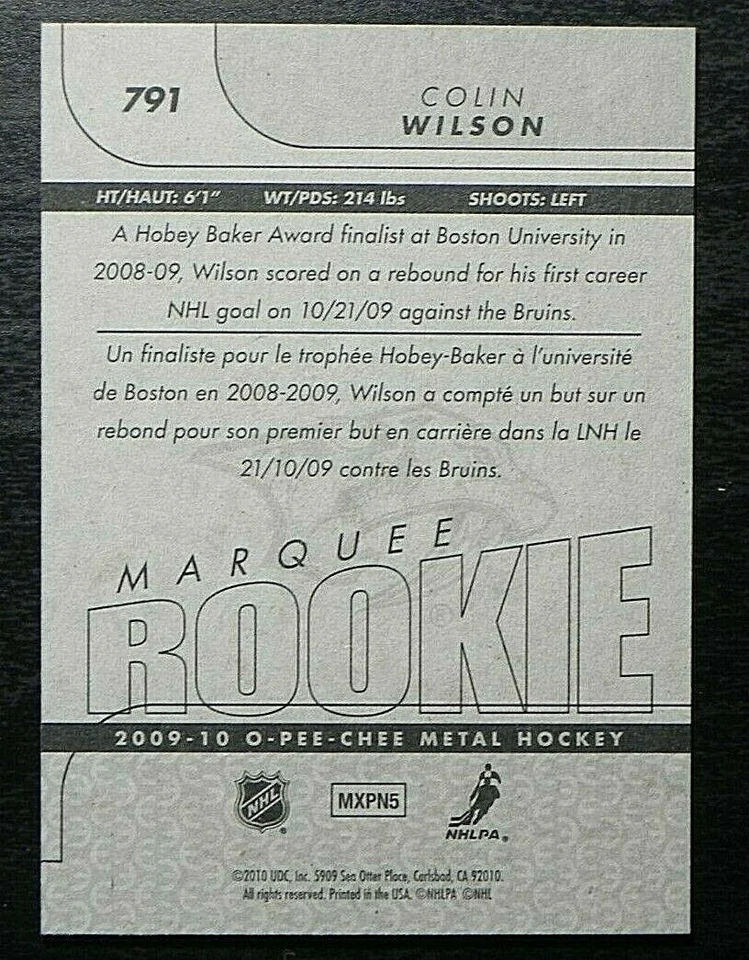 2009-10 09/10 O-Pee-Chee Marquee Rookie #791 Colin Wilson Nashville Predators - Image 2 of 2