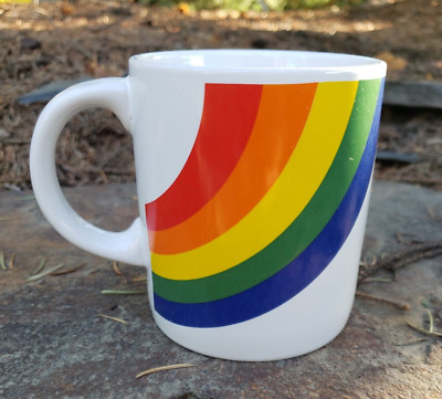 Vtg Rainbow Coffee Mug 1980s FTD Floral Glossy White Ceramic 12oz Tea Cup