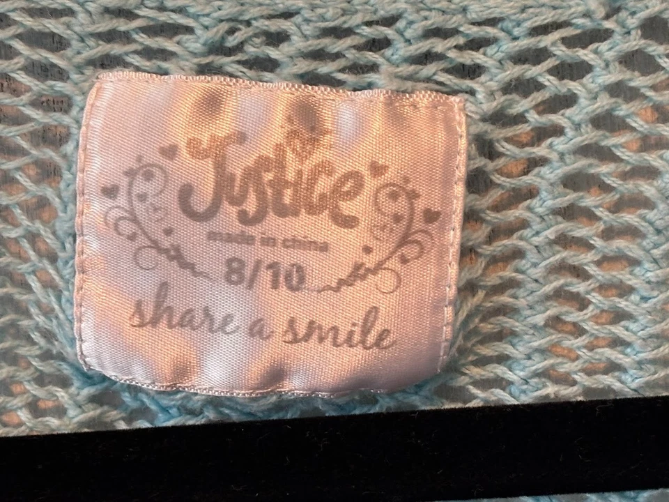 JUSTICE Girls Cropped Summer Cardigan Crochet Top Shirt 8/10 Blue Short-Sleeve - Image 2 of 4