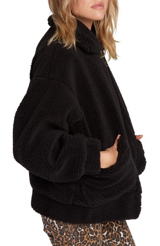 Volcom 247700 Womens Sea Faux Fur Fleece Bomber Jacket Black Size Large - Picture 2 of 4