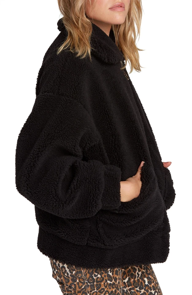 Chaqueta de bombardero Volcom 247700 para mujer de lana sintética de mar negra talla grande Foto 2 de 4